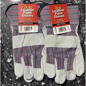 2Pair. Leather And Denim Work Glove - XL Gray